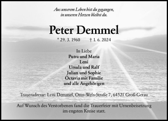 Traueranzeige von Peter Demmel von Groß-Gerauer Echo