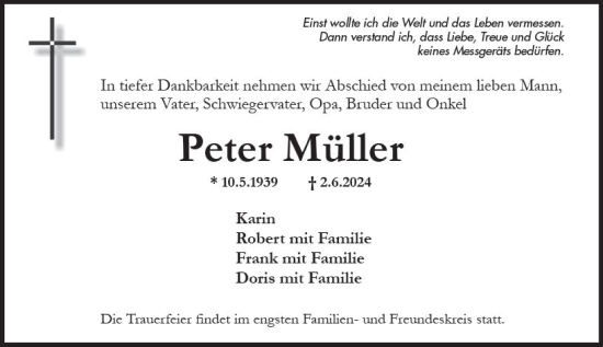 Traueranzeige von Peter Müller von Wiesbadener Kurier