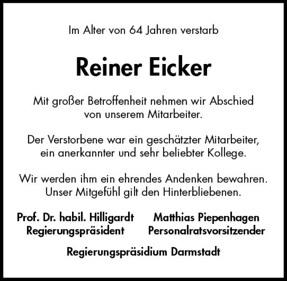  Traueranzeige für Reiner Eicker vom 08.06.2024 aus Wiesbadener Kurier