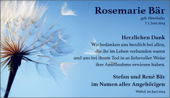 Traueranzeige von Rosemarie Bär von Wiesbadener Kurier