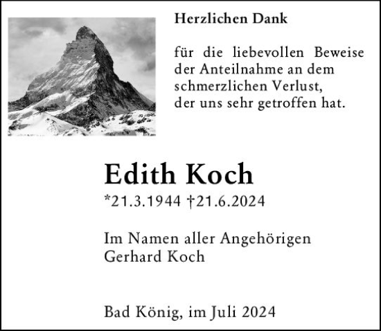 Traueranzeige von Edith Koch von Odenwälder Echo