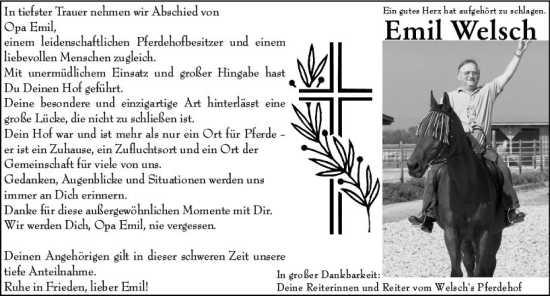 Traueranzeige von Emil Welsch von Groß-Gerauer Echo