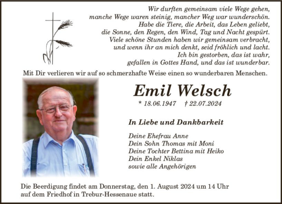 Traueranzeige von Emil Welsch von Groß-Gerauer Echo