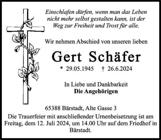 Traueranzeige von Gerd Schäfer von Wiesbadener Kurier