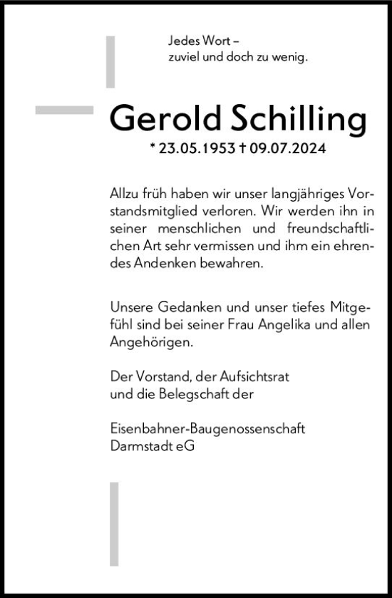 Traueranzeige von Gerold Schilling von Darmstädter Echo