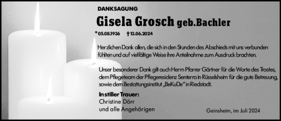 Traueranzeige von Gisela Grosch von Groß-Gerauer Echo