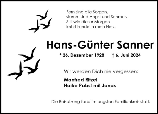 Traueranzeige von Hans-Günter Sanner von Wiesbadener Kurier