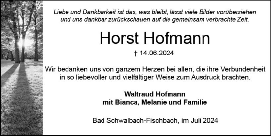 Traueranzeige von Horst Hofmann von Wiesbadener Kurier