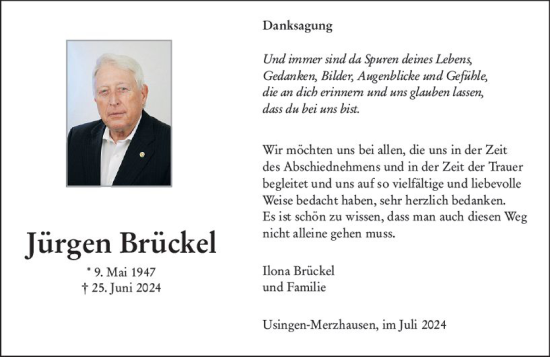 Traueranzeige von Jürgen Brückel von Wetzlarer Neue Zeitung