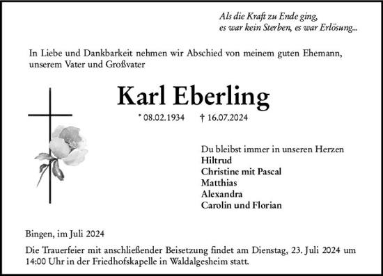 Traueranzeige von Karl Eberling von Allgemeine Zeitung Rheinhessen-Nahe