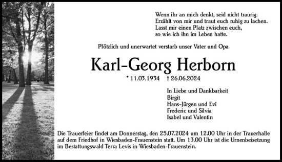 Traueranzeige von Karl-Georg Herborn von Wiesbadener Kurier