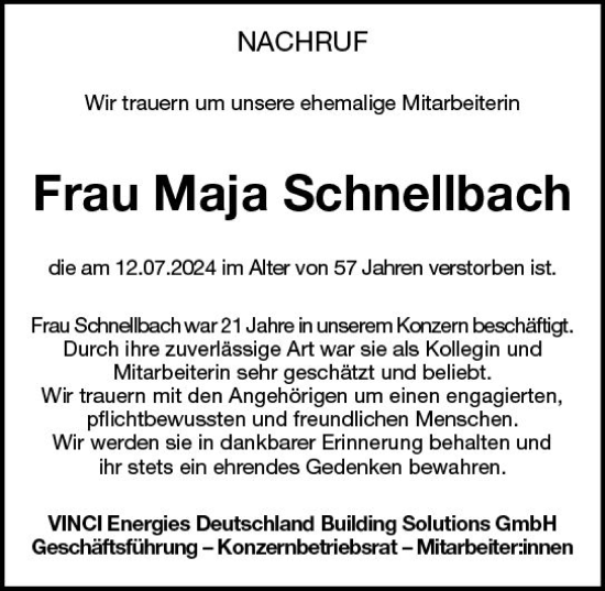Traueranzeige von Maja Schnellbach von Allgemeine Zeitung Mainz