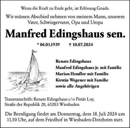 Traueranzeige von Manfred Edingshaus von Wiesbadener Kurier