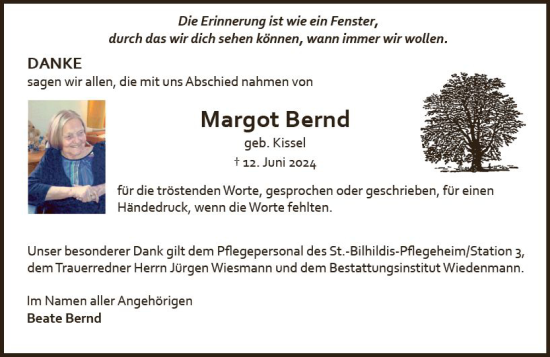 Traueranzeige von Margot Bernd von Allgemeine Zeitung Mainz