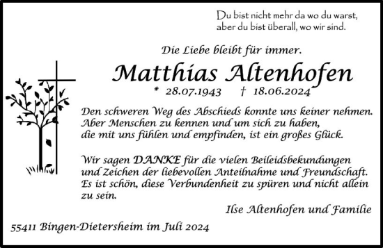 Traueranzeige von Matthias Altenhofen von Allgemeine Zeitung Rheinhessen-Nahe