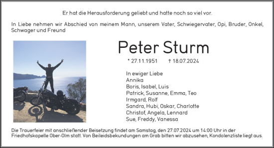 Traueranzeige von Peter Sturm von Allgemeine Zeitung Mainz