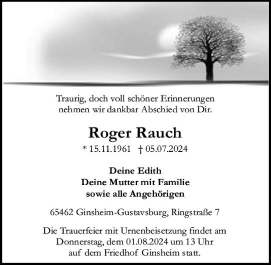 Traueranzeige von Roger Rauch von Allgemeine Zeitung Mainz
