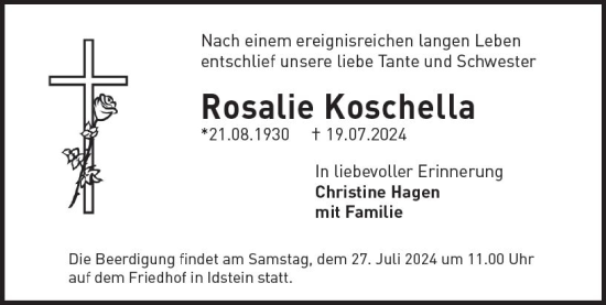 Traueranzeige von Rosalie Koschella von Idsteiner Land/Untertaunus