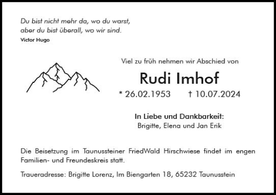 Traueranzeige von Rudi Imhof von Wiesbadener Kurier