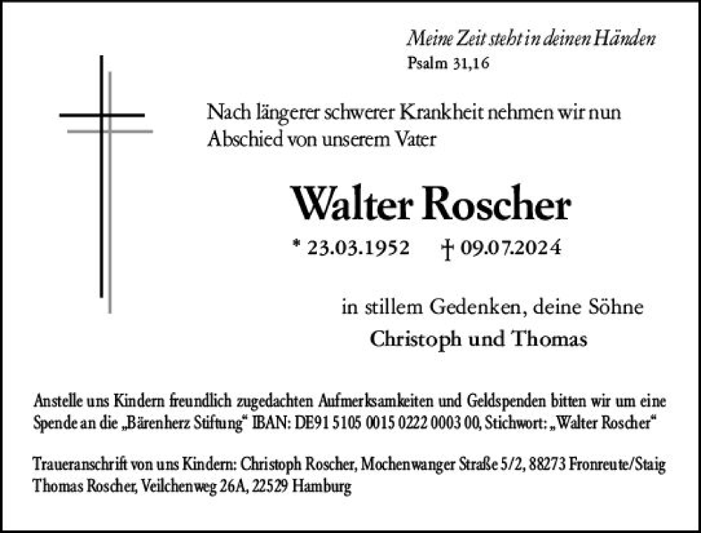  Traueranzeige für Walter Roscher vom 20.07.2024 aus Allgemeine Zeitung Mainz