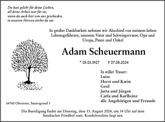 Traueranzeige von Adam Scheuermann von Odenwälder Echo