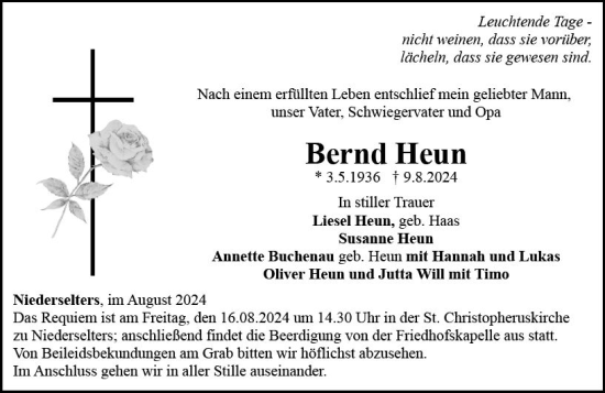 Traueranzeige von Bernd Heun von Camberger Anzeiger