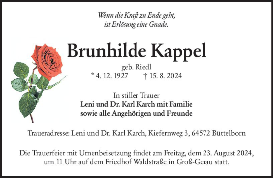 Traueranzeige von Brunhilde Koppel von Groß-Gerauer Echo