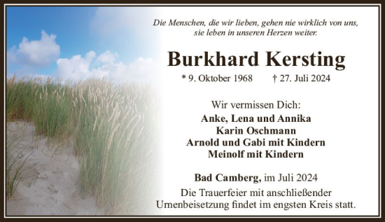 Traueranzeige von Burkhard Kersting von Camberger Anzeiger