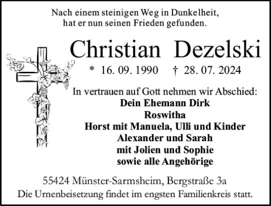 Traueranzeige von Christian Dezelski von Binger-/Ingelheimer Wochenblatt