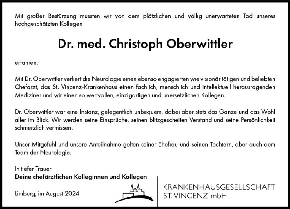  Traueranzeige für Christoph Oberwittler vom 17.08.2024 aus Nassauische Neue Presse