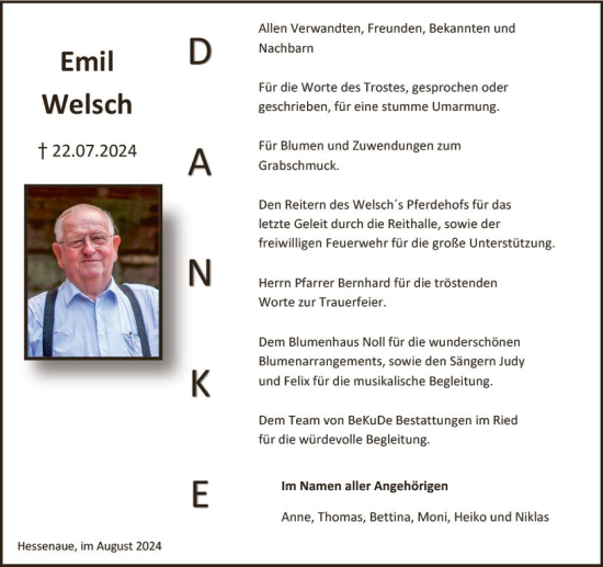 Traueranzeige von Emil Welsch von Groß-Gerauer Echo