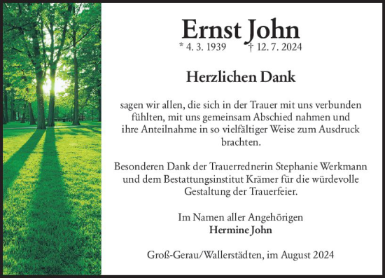 Traueranzeige von Ernst John von Groß-Gerauer Echo