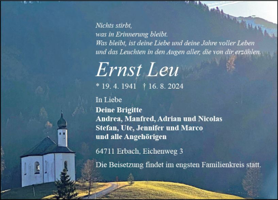 Traueranzeige von Ernst Leu von Odenwälder Echo