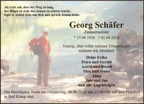 Traueranzeige von Georg Schäfer von Odenwälder Echo