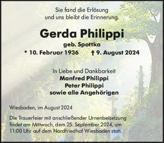 Traueranzeige von Gerda Philippi von Wiesbadener Kurier