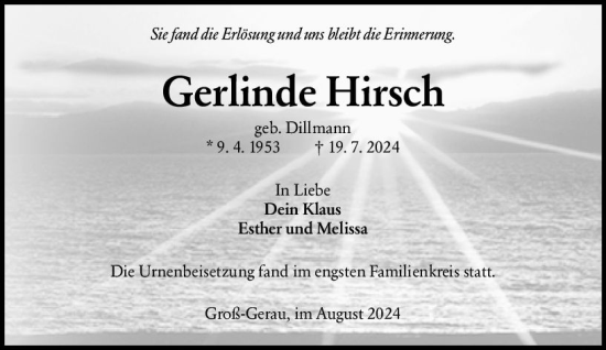 Traueranzeige von Gerlinde Hirsch von Groß-Gerauer Echo