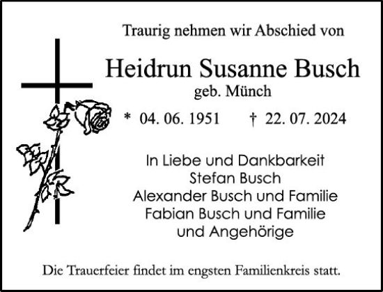 Traueranzeige von Heidrun Susanne Busch von Binger-/Ingelheimer Wochenblatt