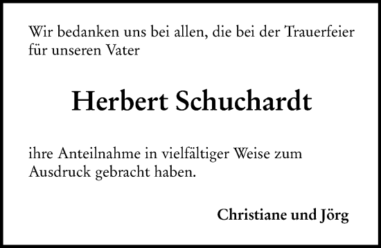 Traueranzeige von Herbert Schuchardt von Darmstädter Echo