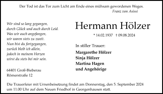 Traueranzeige von Hermann Hölzer von Darmstädter Echo