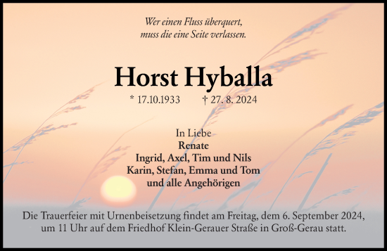 Traueranzeige von Horst Hyballa von Groß-Gerauer Echo