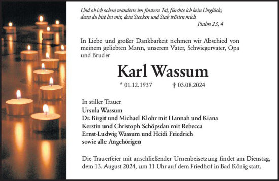 Traueranzeige von Karl Wassuni von Odenwälder Echo