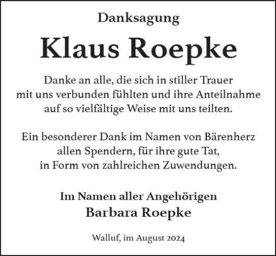 Traueranzeige von Klaus Roepke von Wiesbadener Kurier