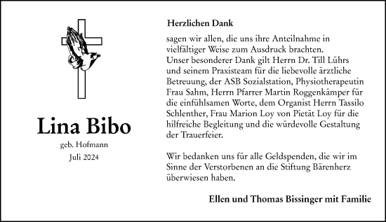 Traueranzeige von Lina Bibo von Wiesbadener Kurier