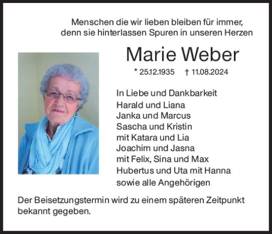 Traueranzeige von Marie Weber von Odenwälder Echo