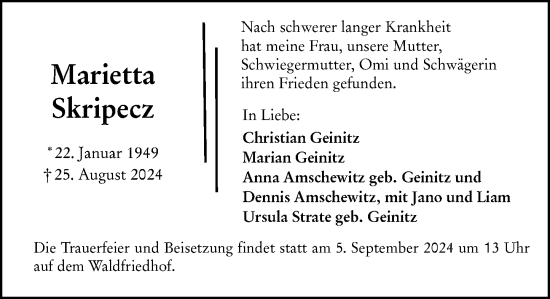 Traueranzeige von Marietta Skripecz von Darmstädter Echo