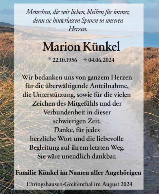 Traueranzeige von Marion Künkel von Wetzlarer Neue Zeitung