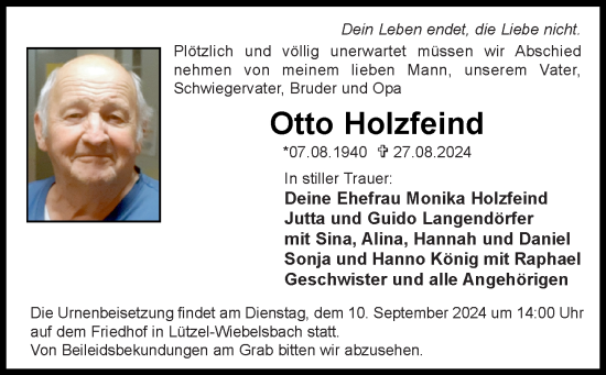 Traueranzeige von Otto Holzfeind von Odenwälder Echo