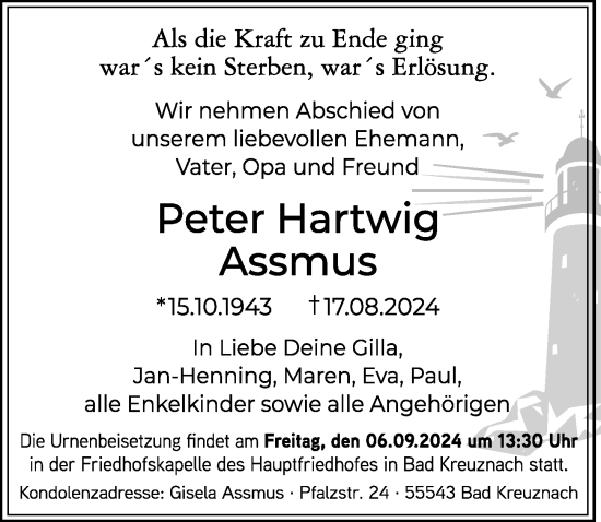 Traueranzeige von Peter Hartwig Assmus von Allgemeine Zeitung Rheinhessen-Nahe