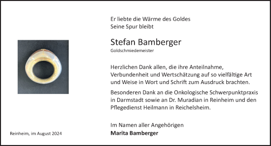 Traueranzeige von Stefan Bamberger von Odenwälder Echo