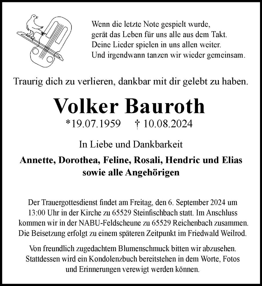  Traueranzeige für Volker Bauroth vom 31.08.2024 aus Idsteiner Land/Untertaunus